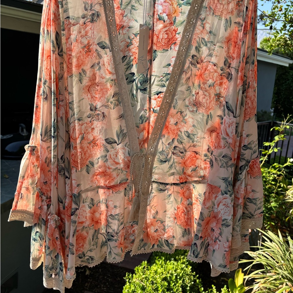 Bluivy Floral Kimono Top - Peach and Beige